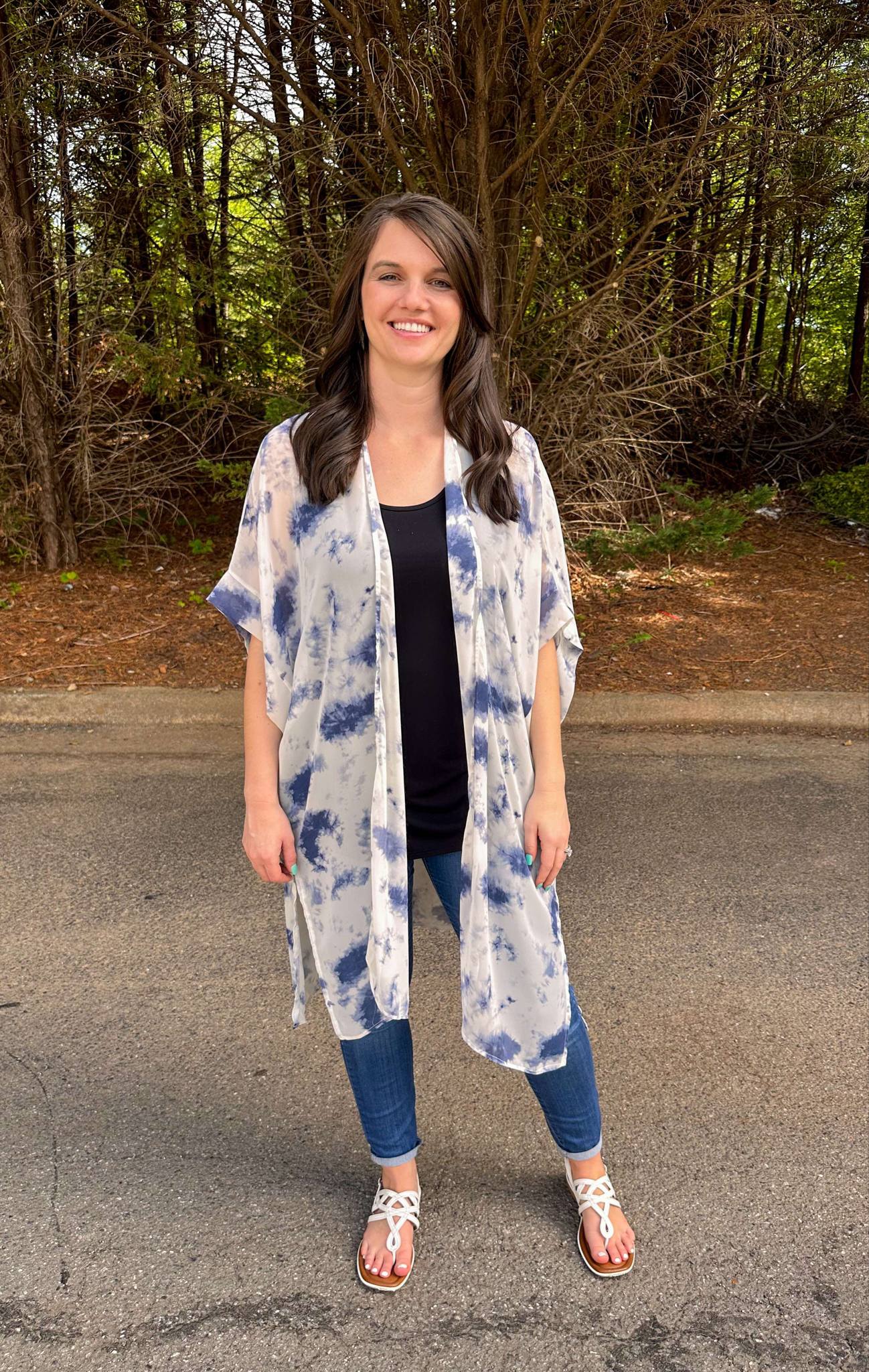 Tie Dye Kimono in Ivory and Navy