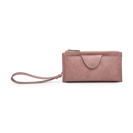 Snap Closure RFID Wristlet Wallet in Dark Rose