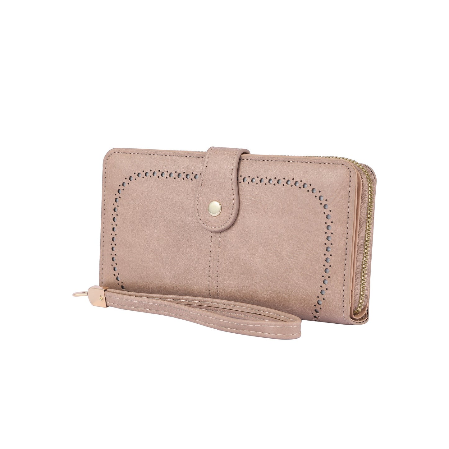 Vegan Leather Laser Cut Out Detail Wallet and/or Wristlet in Taupe