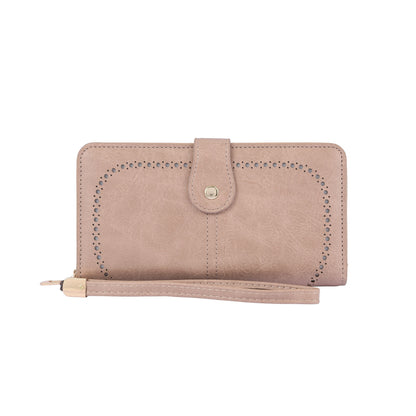 Vegan Leather Laser Cut Out Detail Wallet and/or Wristlet in Taupe