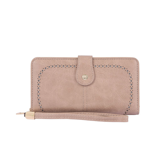 Vegan Leather Laser Cut Out Detail Wallet and/or Wristlet in Taupe