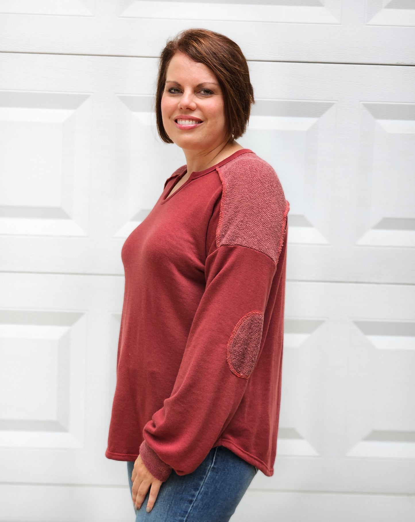 Long Puff Sleeve Top in Ruby