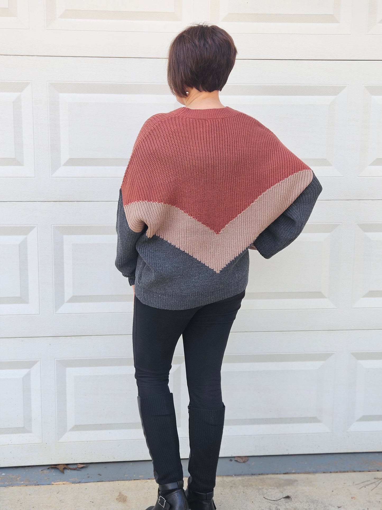 Color Block Chevron Sweater in Rust/Charcoal