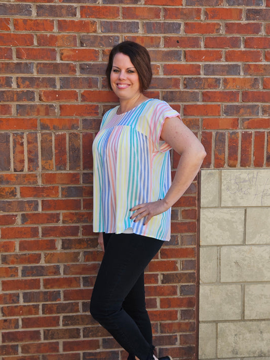 Striped Babydoll Top in Multi-Color