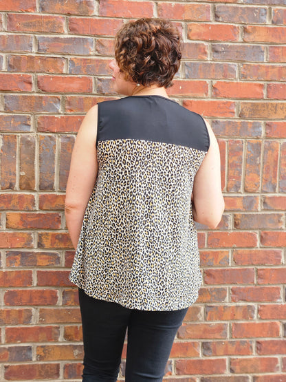 Animal Print Sleeveless Swing Top in Black and Taupe