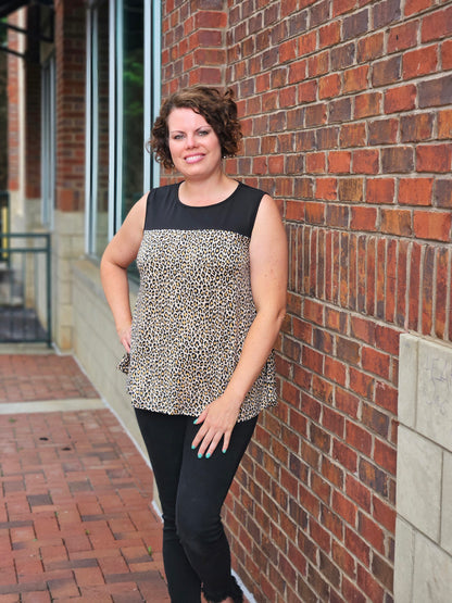 Animal Print Sleeveless Swing Top in Black and Taupe