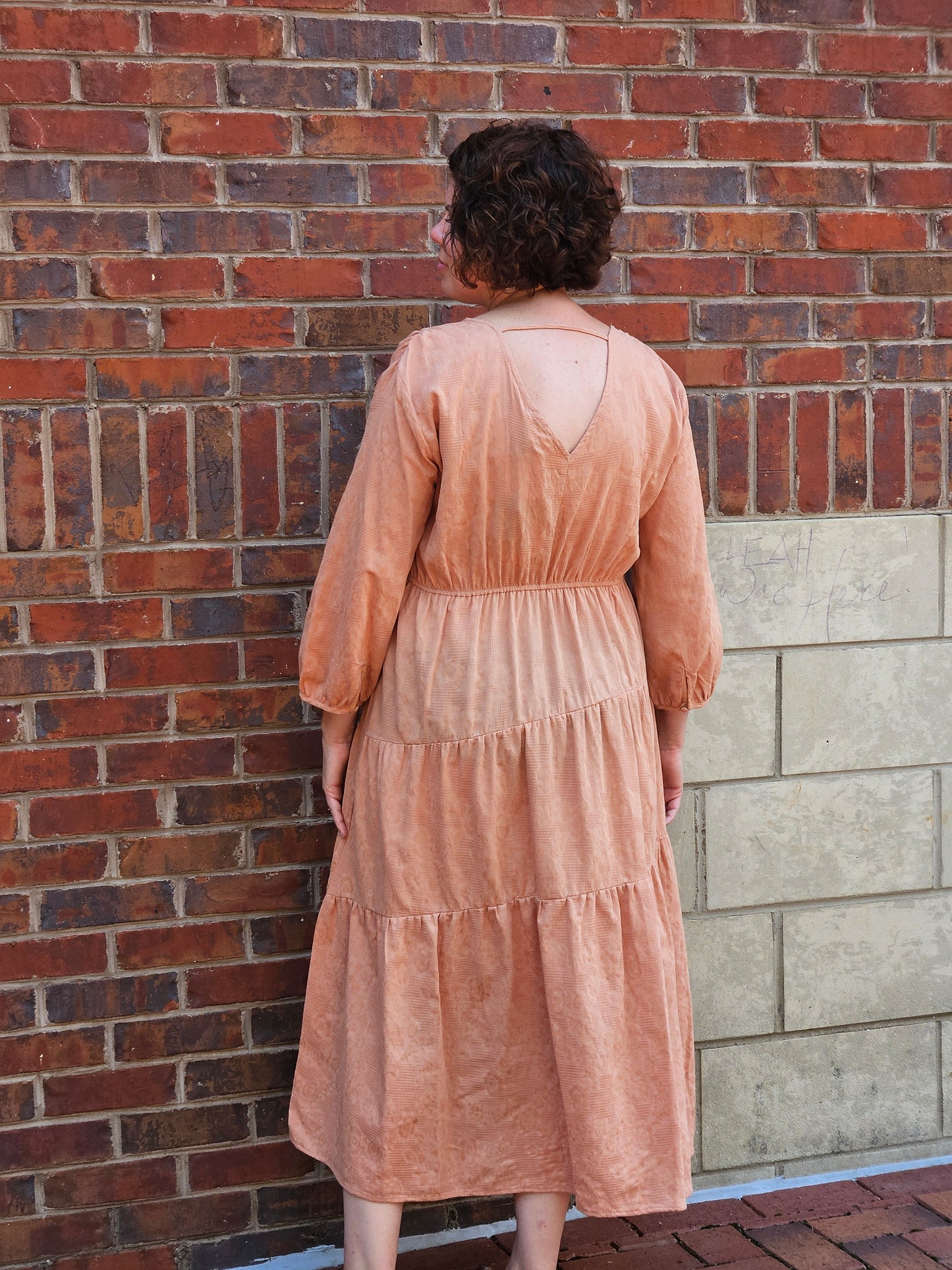 Cuffed 3/4 Sleeve V-Neck Tiered Maxi Dress in Canyon Clay