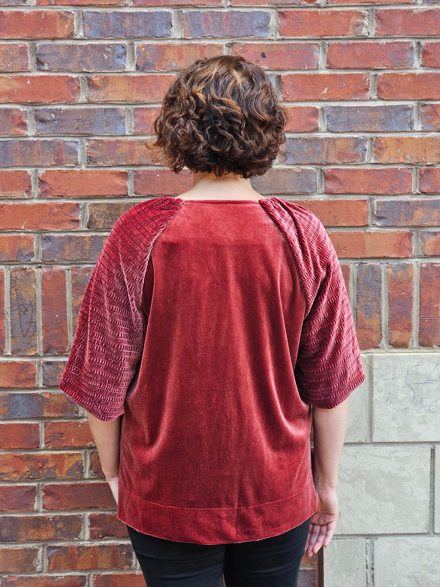 Textured Wide Sleeved Velvet Top in Rosewood