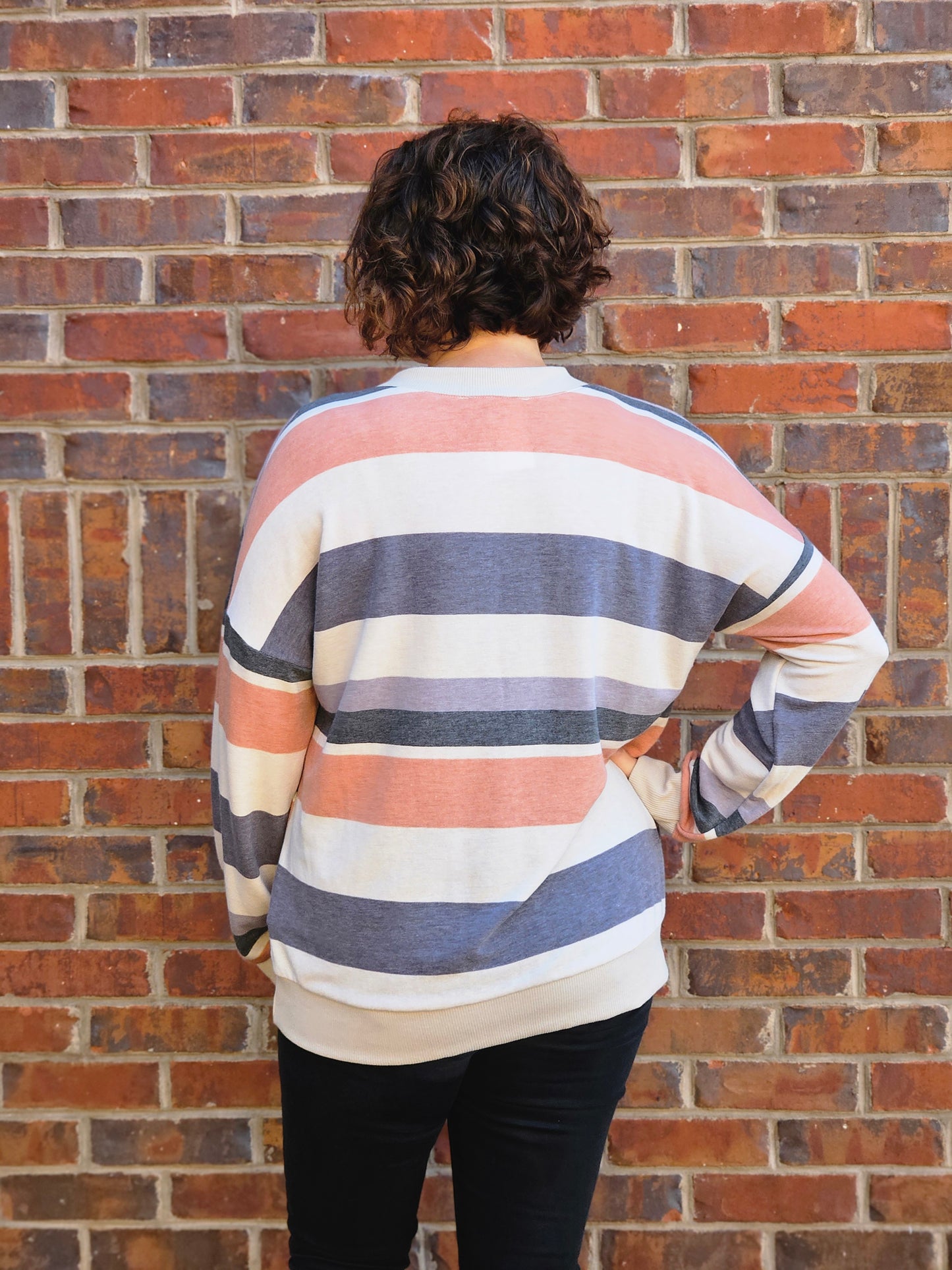 Striped Long Sleeve Top in Rust and Taupe