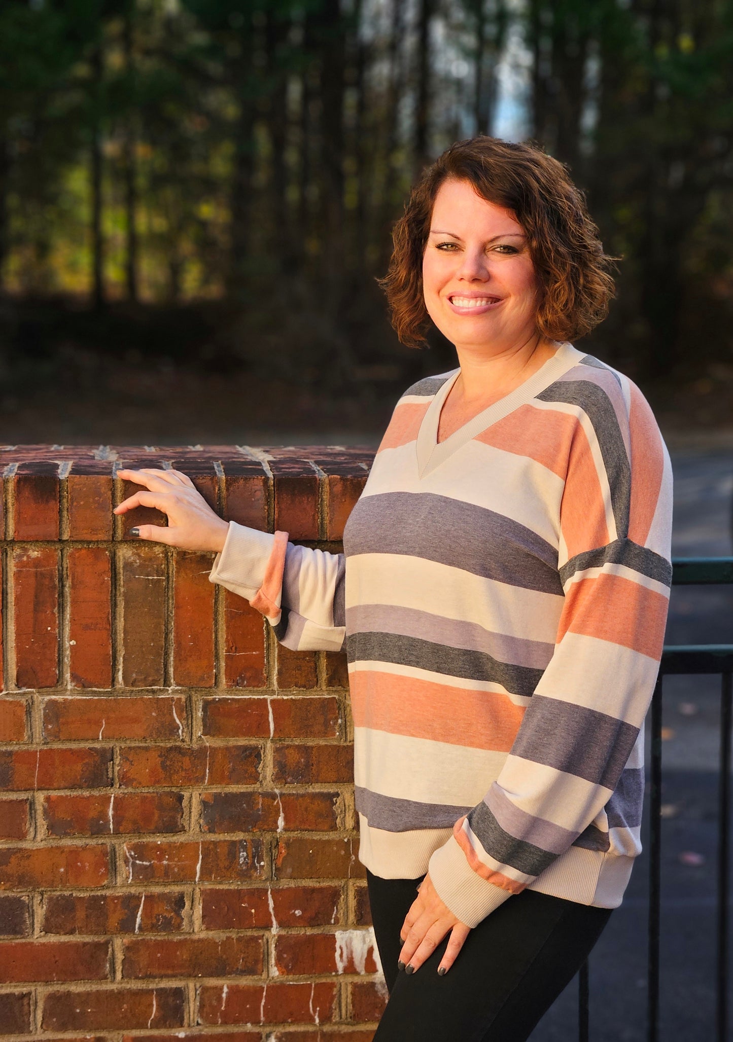 Striped Long Sleeve Top in Rust and Taupe