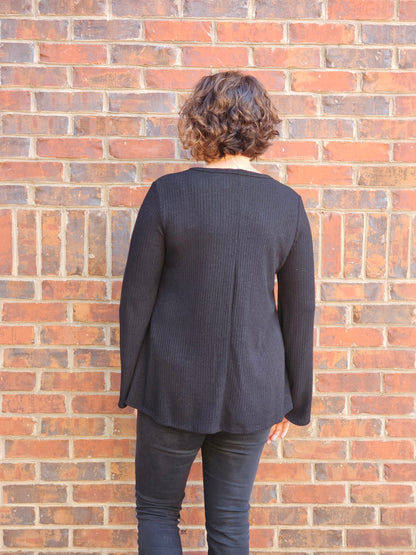 Long Sleeve Ribbed Top in Black