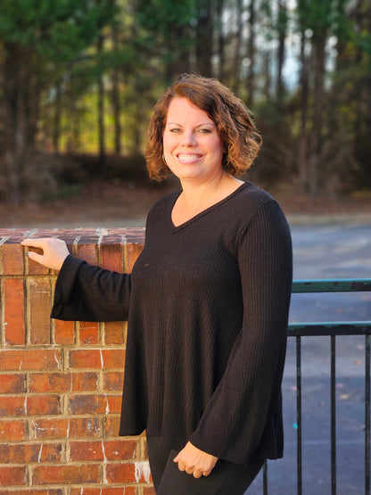 Long Sleeve Ribbed Top in Black