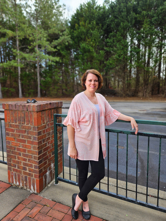 Boho Print Open Cardigan in Baby Pink