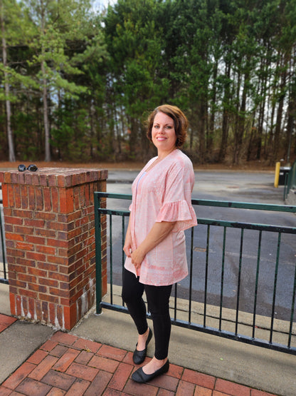 Boho Print Open Cardigan in Baby Pink