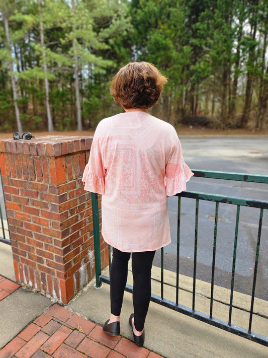 Boho Print Open Cardigan in Baby Pink