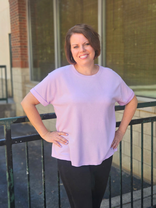 Lightweight Thermal Dolman Sleeved Top in Lilac