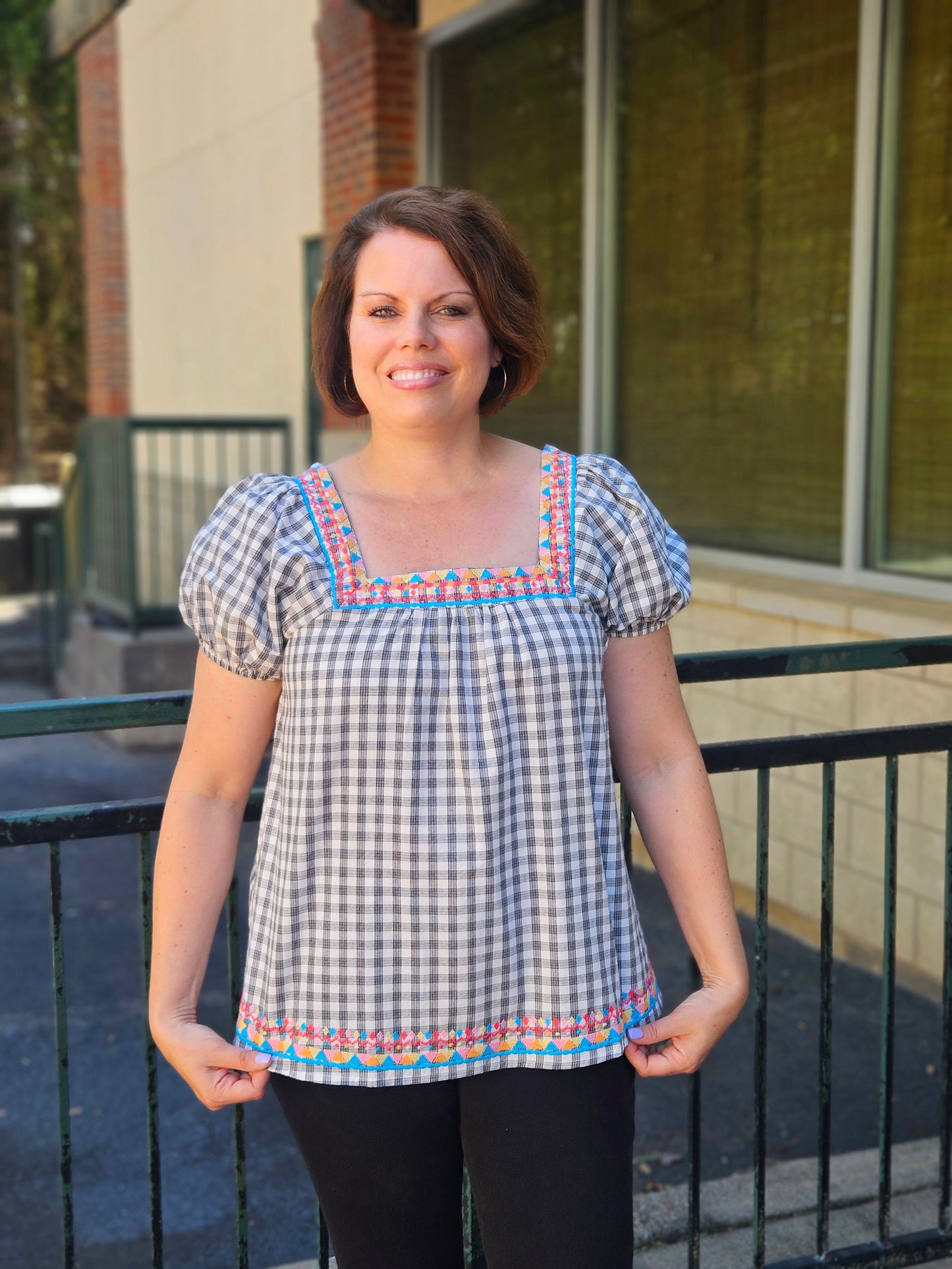 Gingham Top in Charcoal