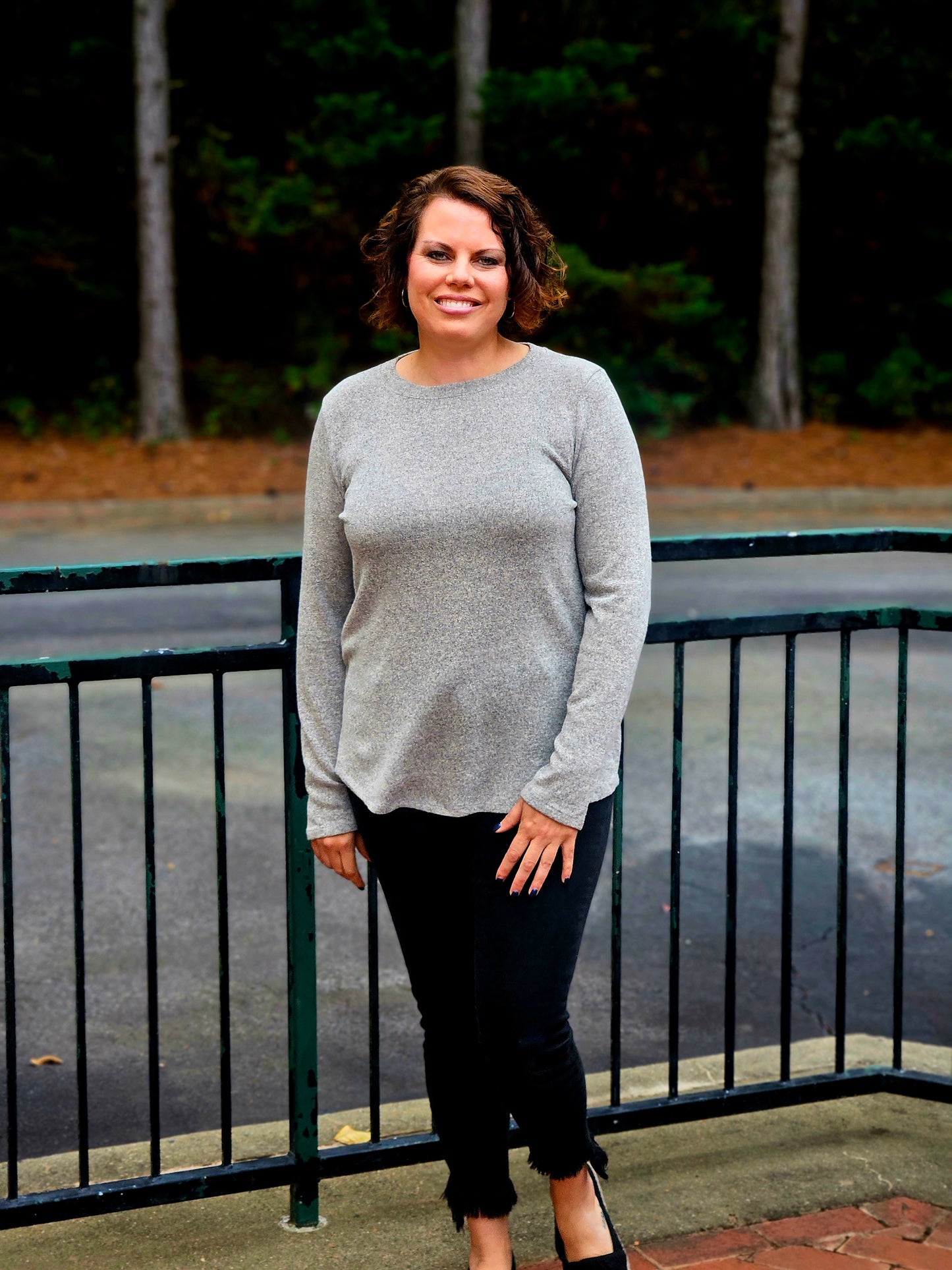 Long Sleeved Knit Top with a Lace Patch Back Detail in Taupe
