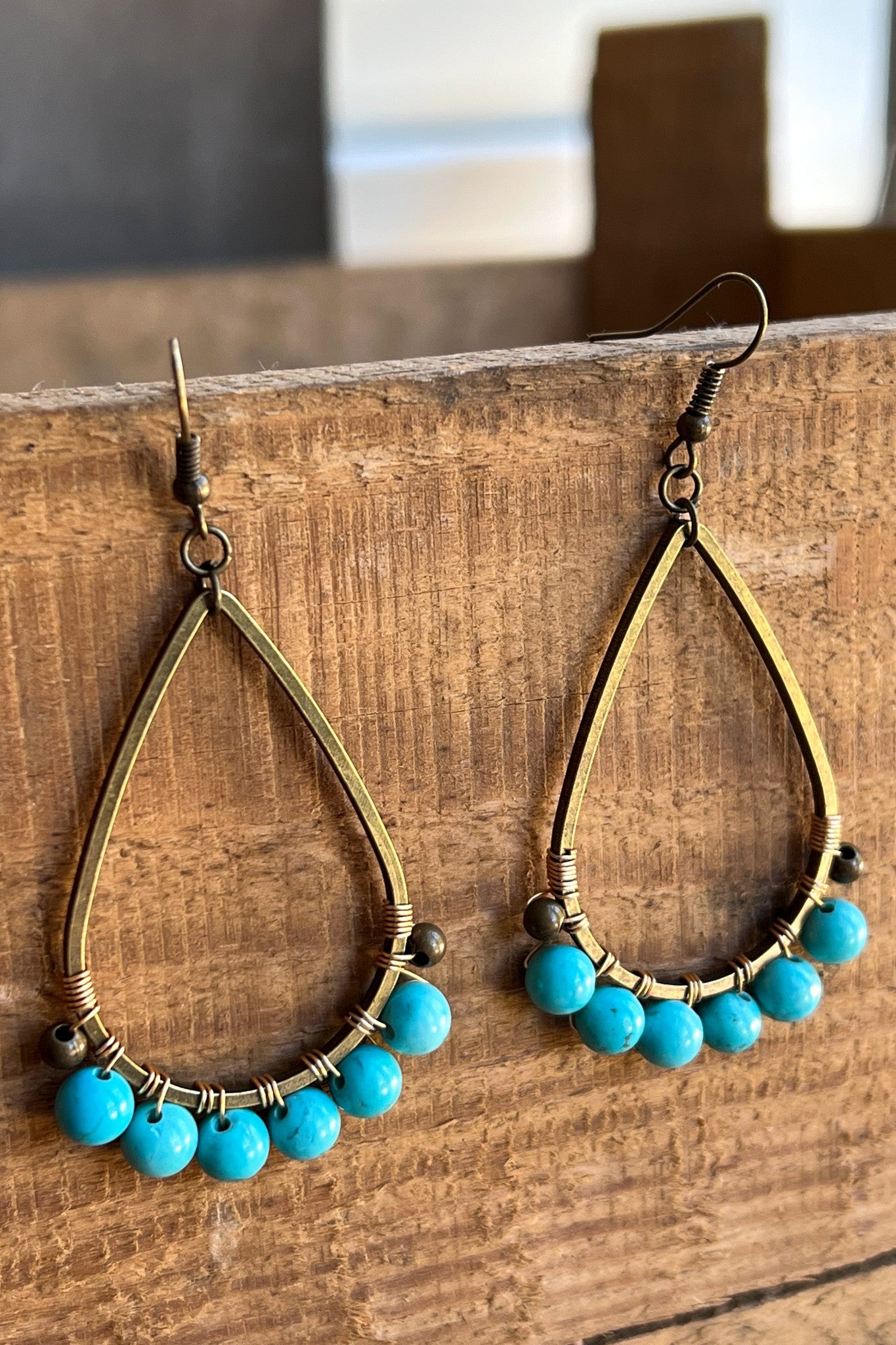 Teardrop Beaded Earrings in Turquoise