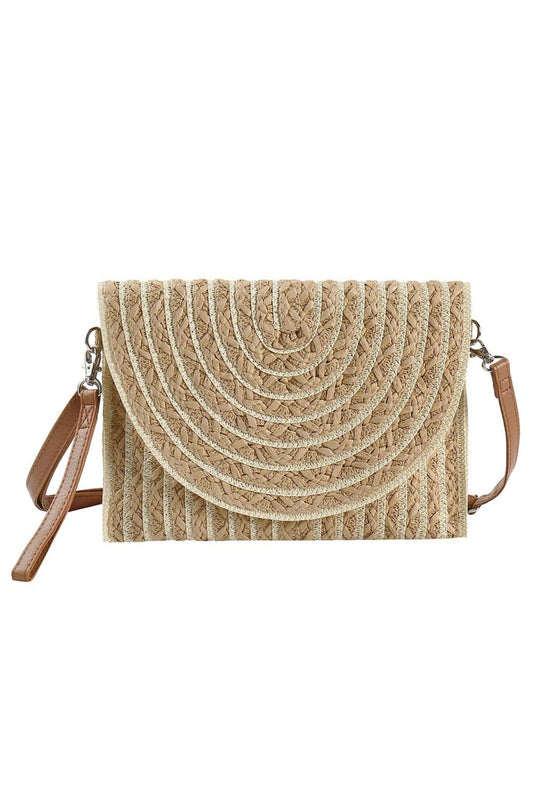 Striped Straw Crossbody and/ or Clutch in Taupe