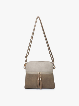 Two Tone Crossbody and/or Wristlet With Front Zip Pocket in Khaki and Light Khaki
