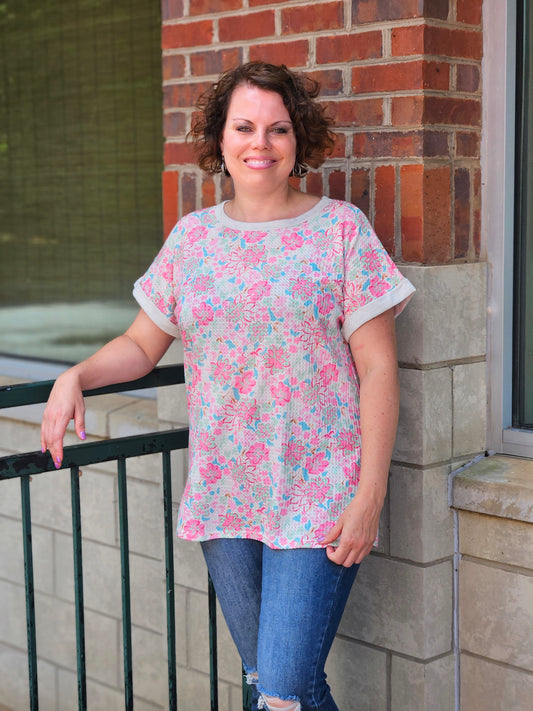 Short Sleeve Floral Top in Pink