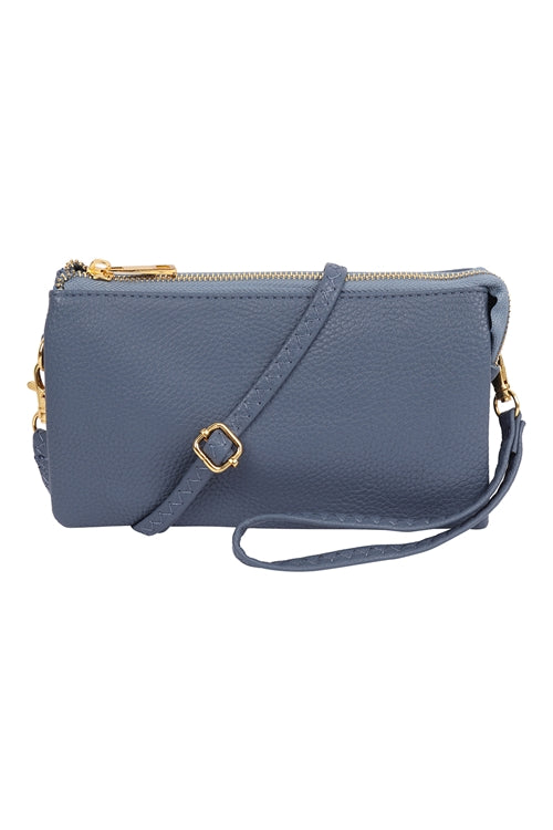 Faux Leather Crossbody/Wristlet Bag in Denim Blue