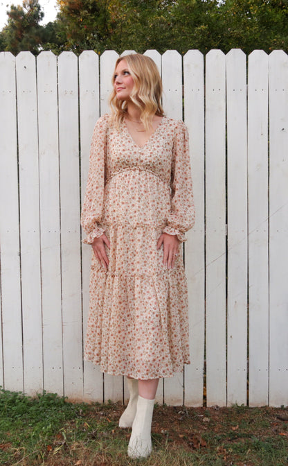 Floral Surplice Maxi Dress in Ivory