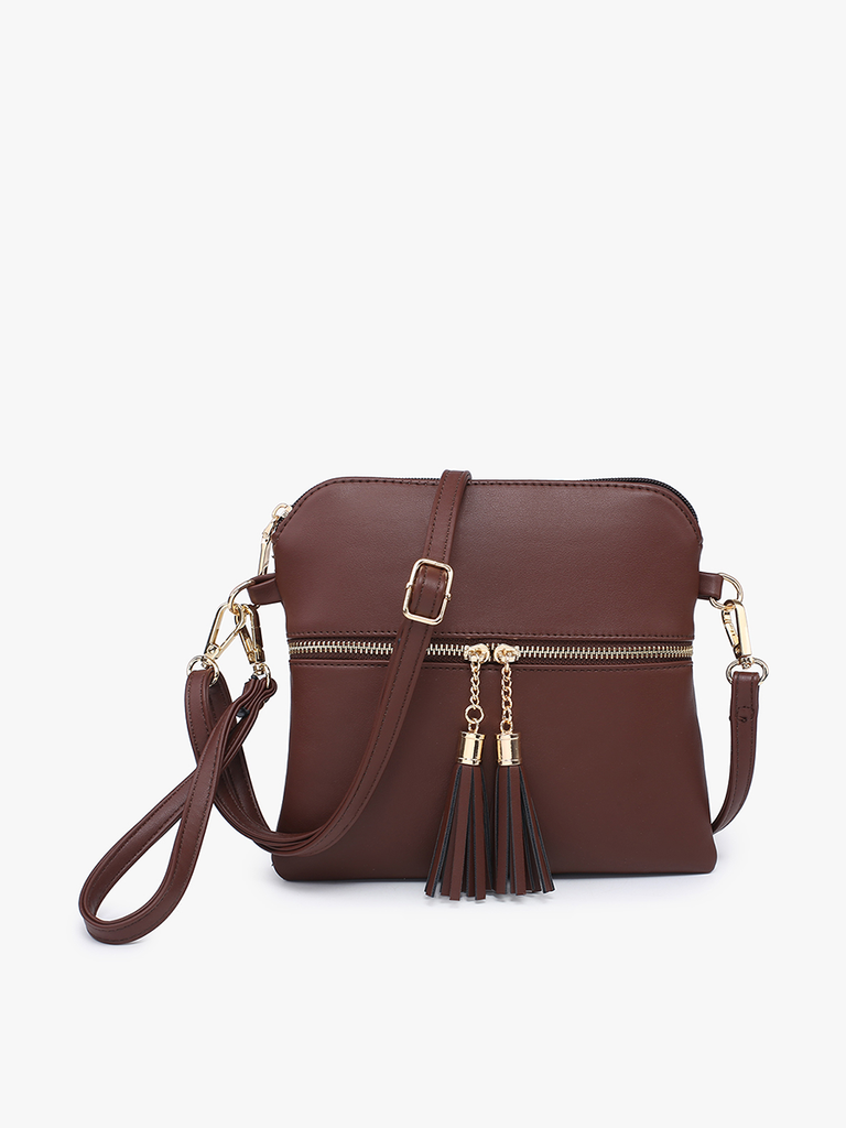 Two Tone Crossbody/Wristlet with Front Zip Pocket in Dark Chocolate