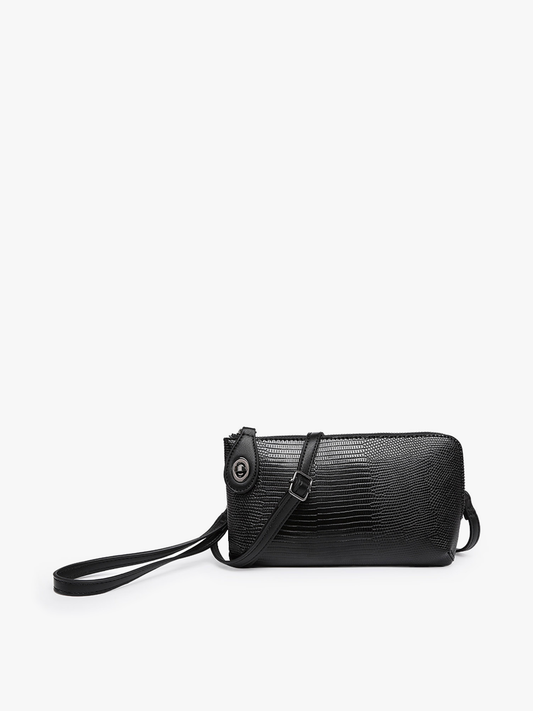 Lizard Crossbody and/or Wristlet With Twist Lock Closure in Black
