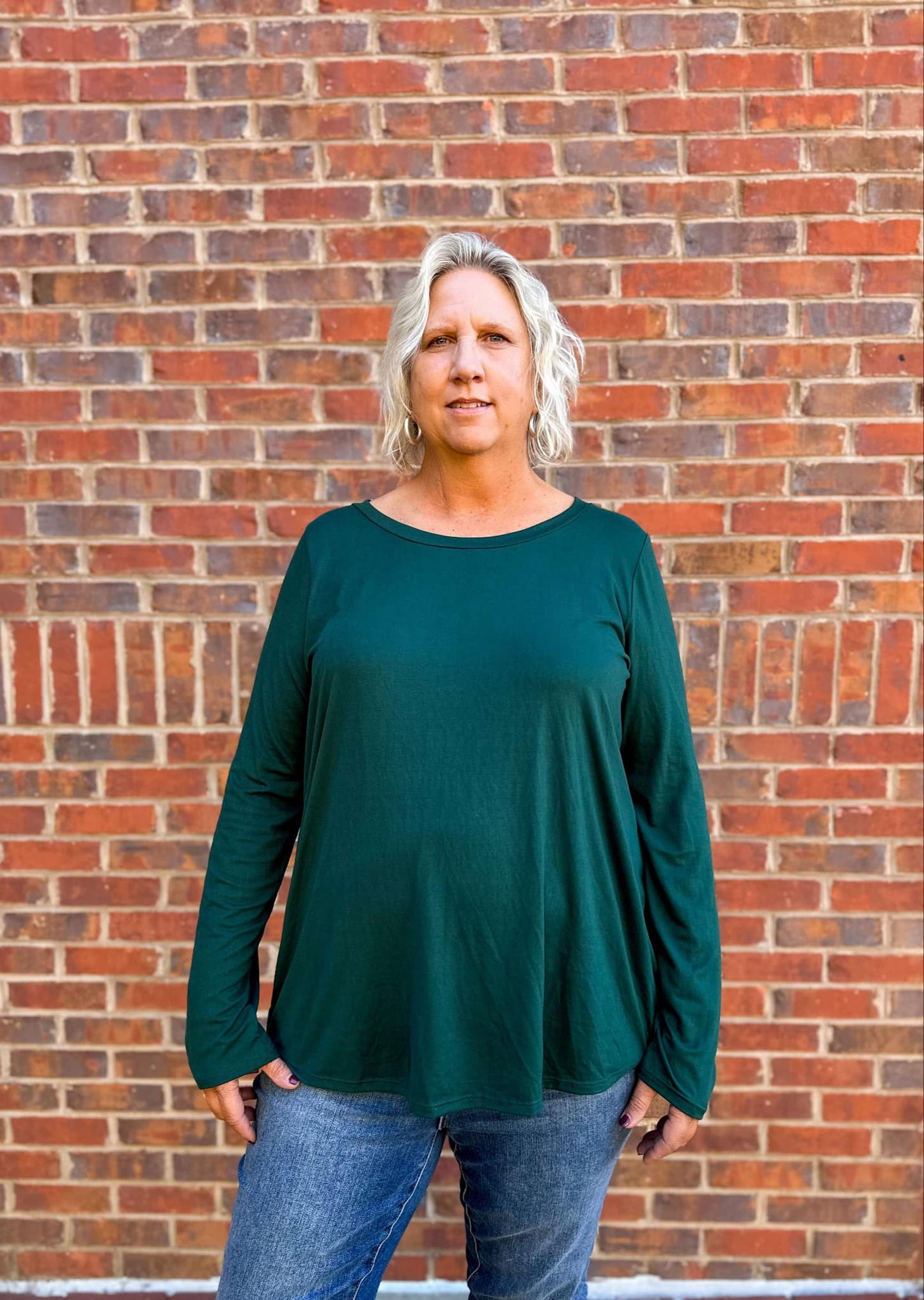 Basic Long Sleeve Top in Hunter Green