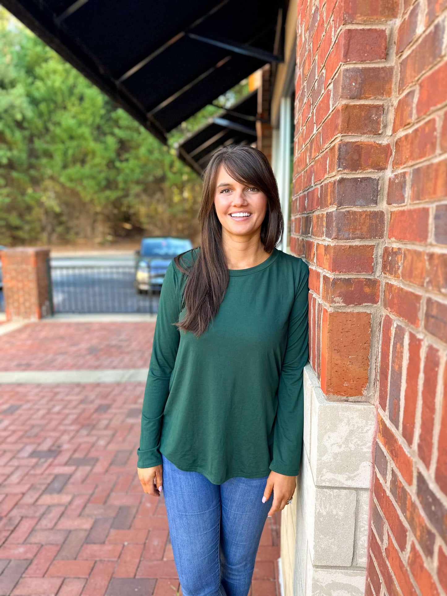 Basic Long Sleeve Top in Hunter Green