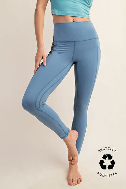 Butter Yoga Pants With Side Pockets in Dusty Blue