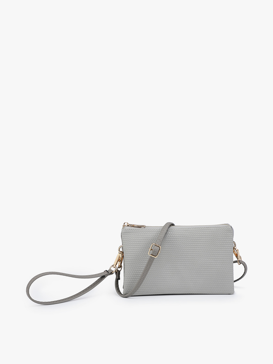 Woven 3-Compartment Crossbody or Wristlet in Light Grey