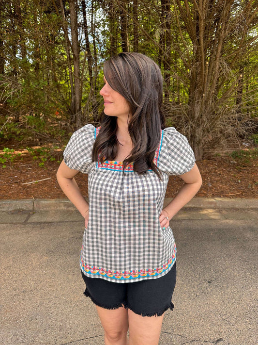 Gingham Top in Charcoal