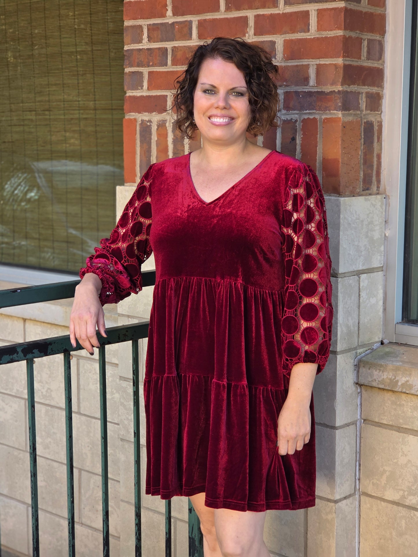 Tiered Velvet Mini Dress in Wine