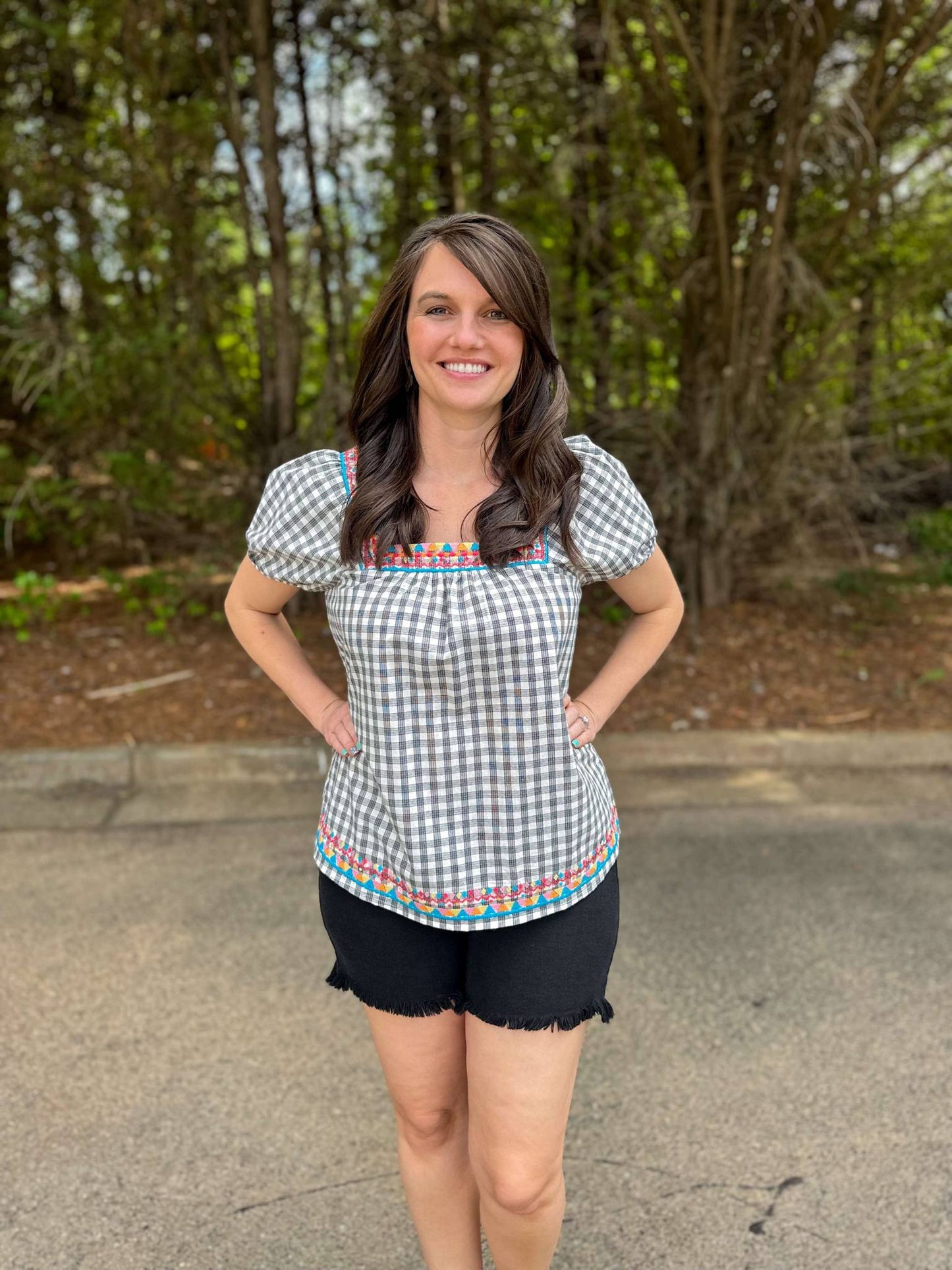Gingham Top in Charcoal