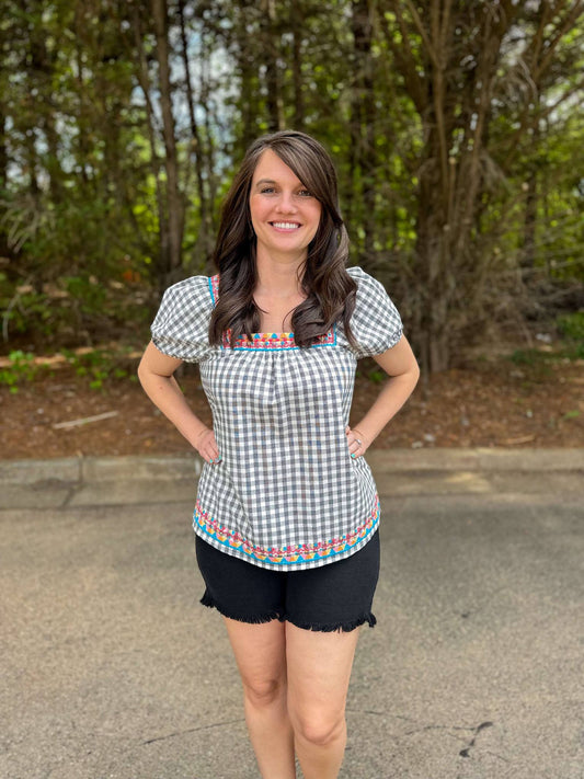 Gingham Top in Charcoal