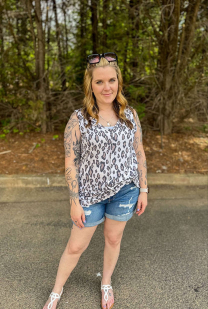 Animal Print Sleeveless Top in Ivory