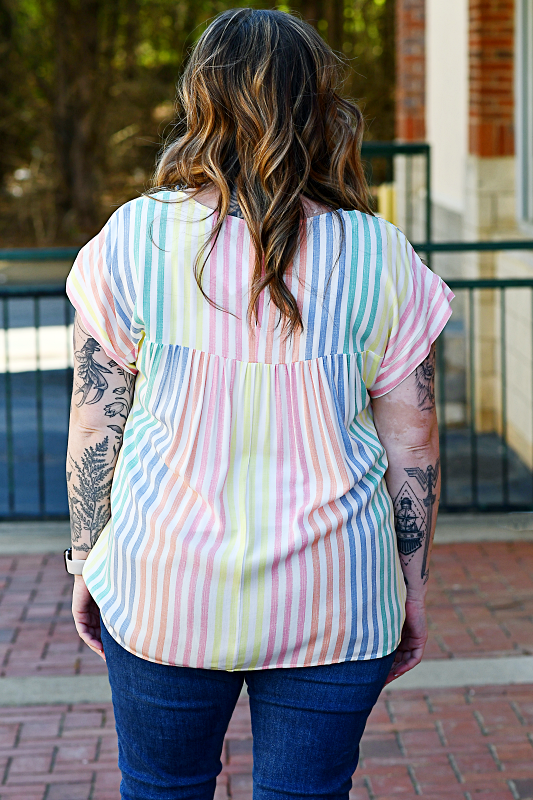 Striped Babydoll Top in Multi-Color