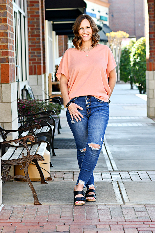 Waffle Knit Top in Apricot