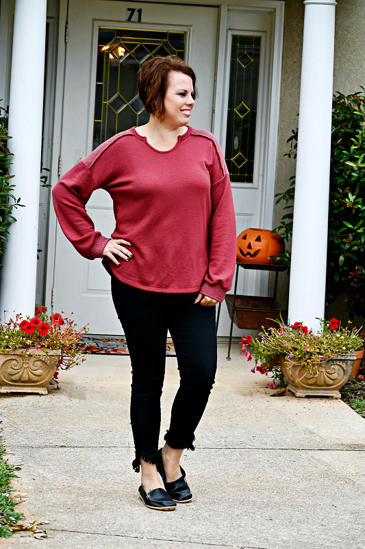 Long Puff Sleeve Top in Ruby