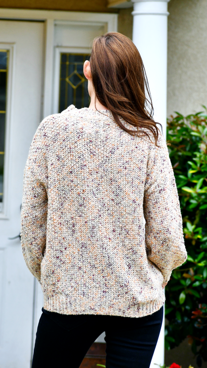 Crew Neck Knit Sweater in Taupe and Orange