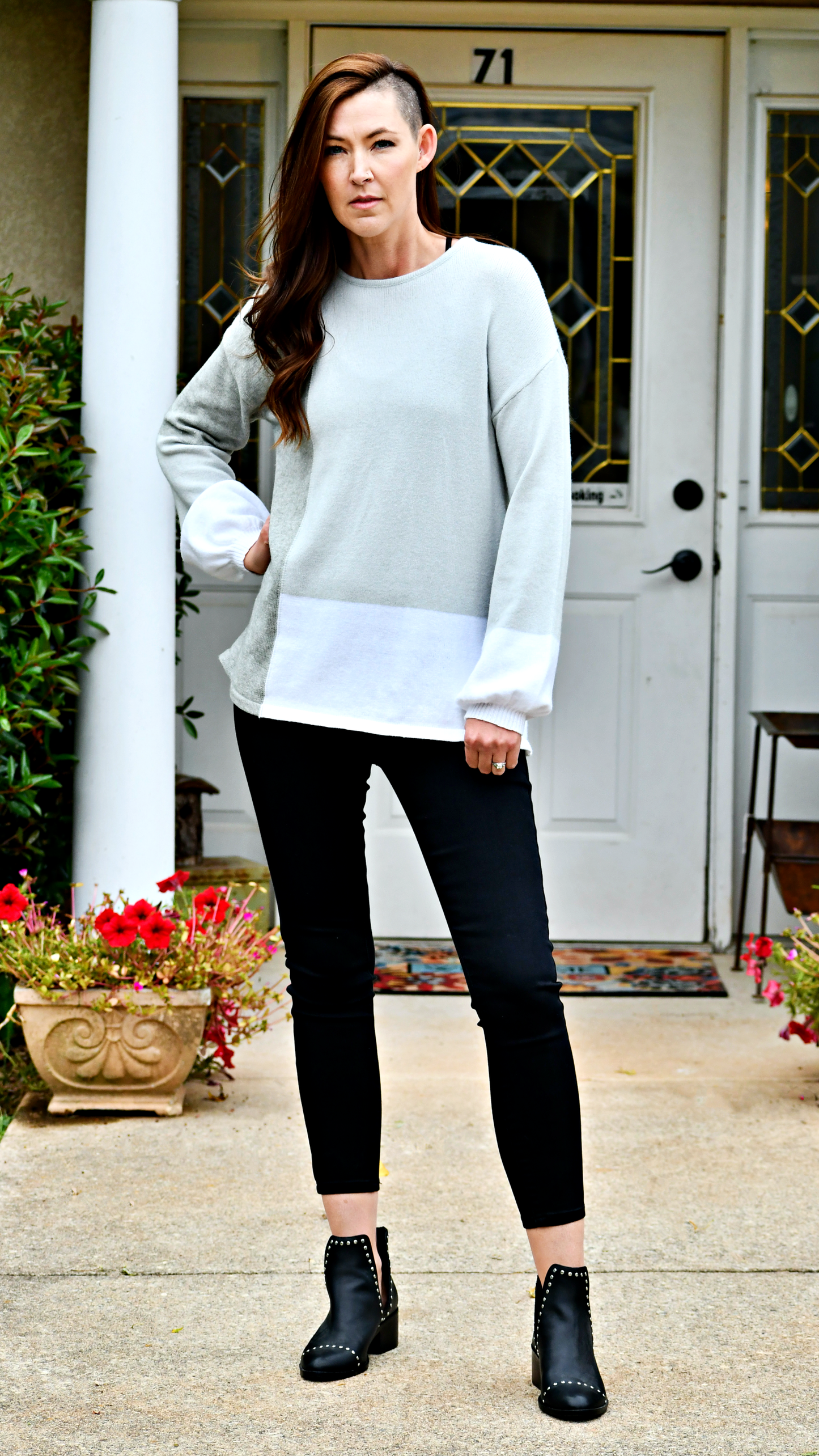 Color Block Knit Tunic Sweater in Grey