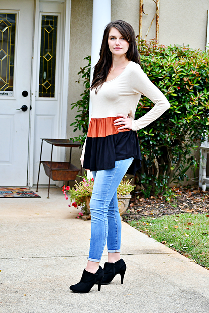 Color Block Tiered Top in Oatmeal