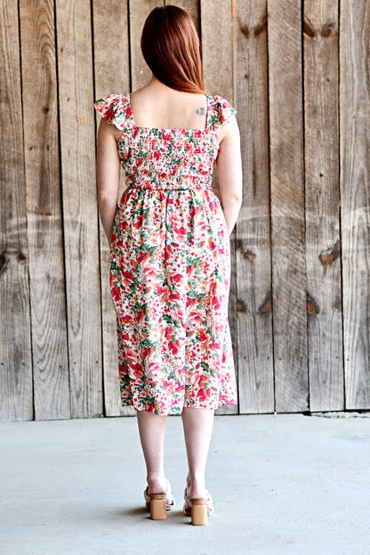 Sleeveless Floral Dress in Ivory