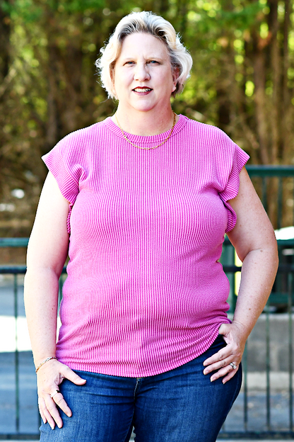 Dolman Sleeve Ribbed Top in Magenta