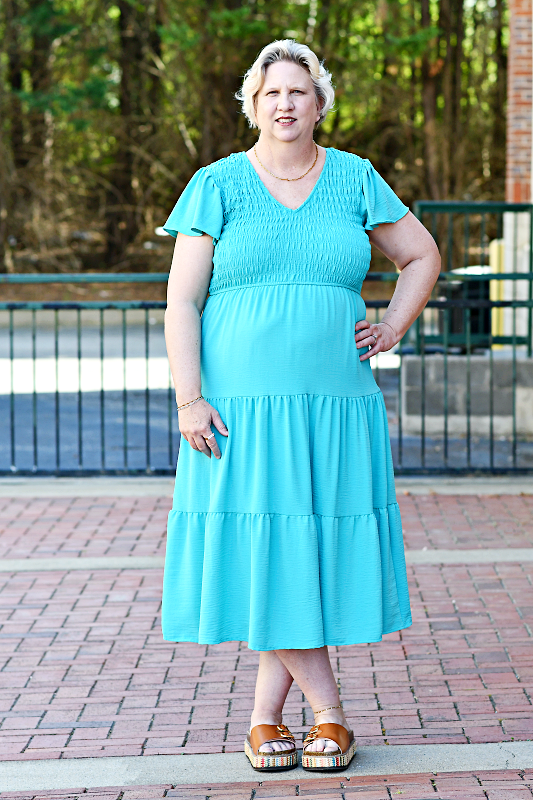 Flutter Sleeve Midi Dress in Emerald 3X
