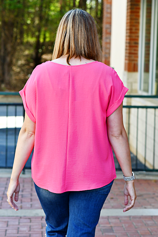 Casual Dolman Sleeve Top in Hot Pink