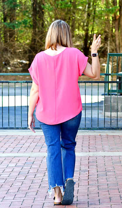 Casual Dolman Sleeve Top in Hot Pink